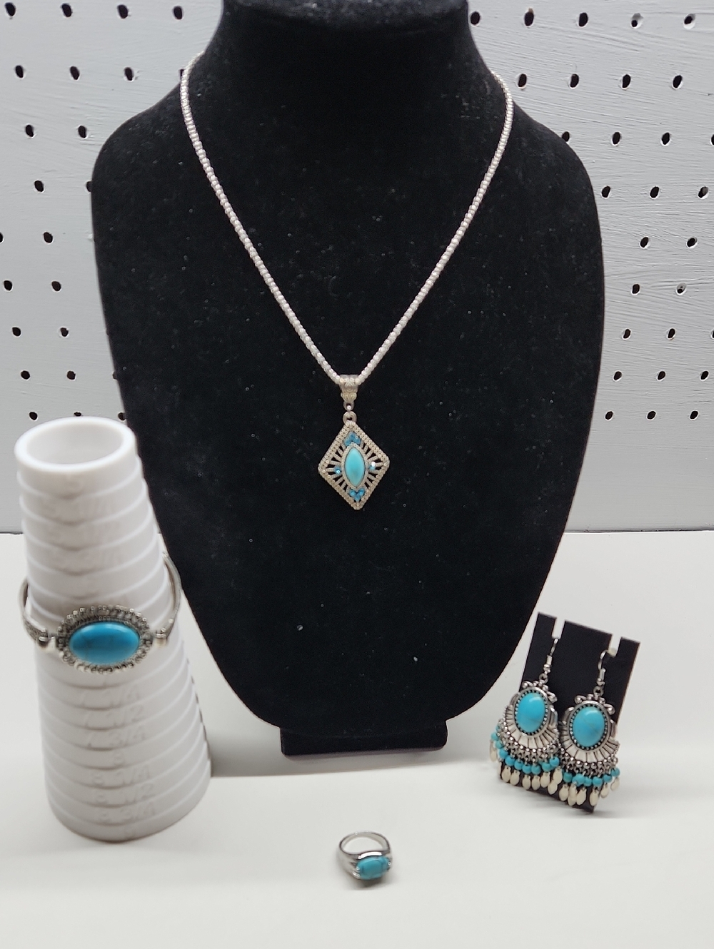 Silver-Tone Jewelry with Turquoise Blue Pendant Accent Bundle